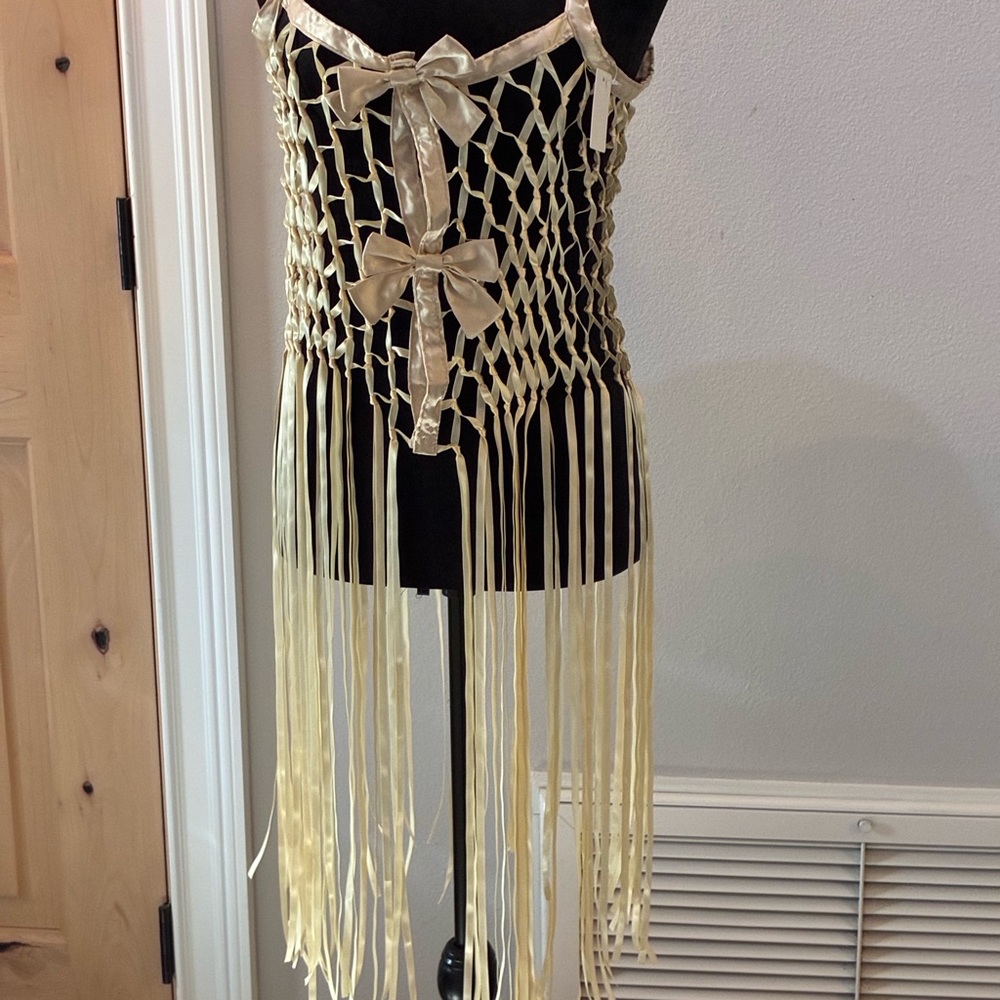 Urban Outfitters Cream Fringe Bodysuit